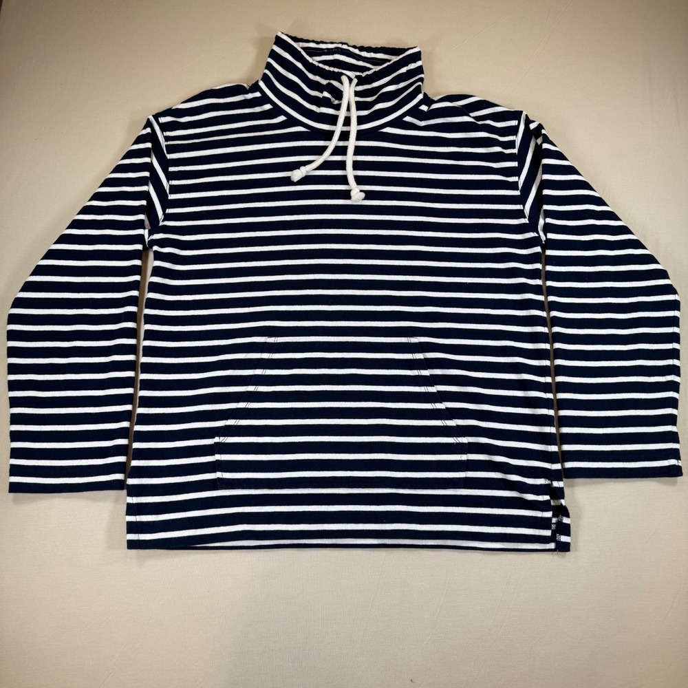 J.Crew Womens Small Navy Blue White Striped Funnel Neck Pullover Cotton Sweater